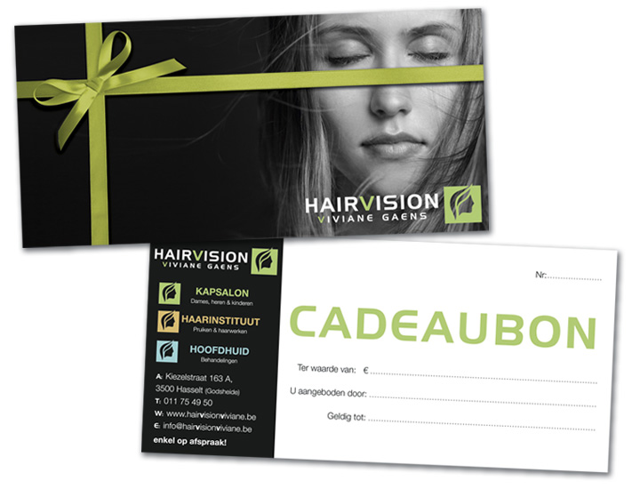 Hairvision Viviane Gaens Hasselt cadeaubon grafisch ontwerp en drukwerk