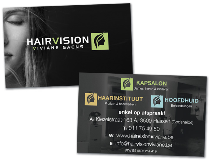 Hairvision Viviane Gaens Hasselt naamkaartje grafisch ontwerp en drukwerk