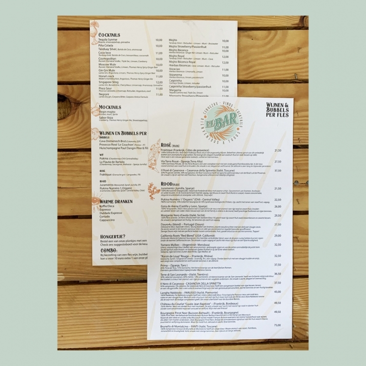 El Bar Hasselt - menukaart