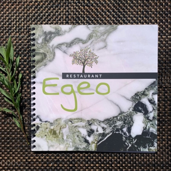 Grafisch ontwerp & print menukaart, wijnkaart, naamkaartjes restaurant Egeo